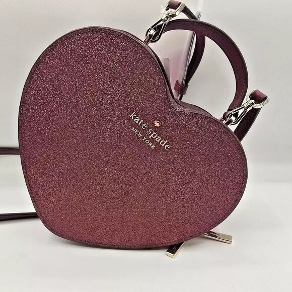 Kate Spade Glitter Heart Crossbody Bag Love Shack Purse Deep Burgundy. New - Picture 3 of 6